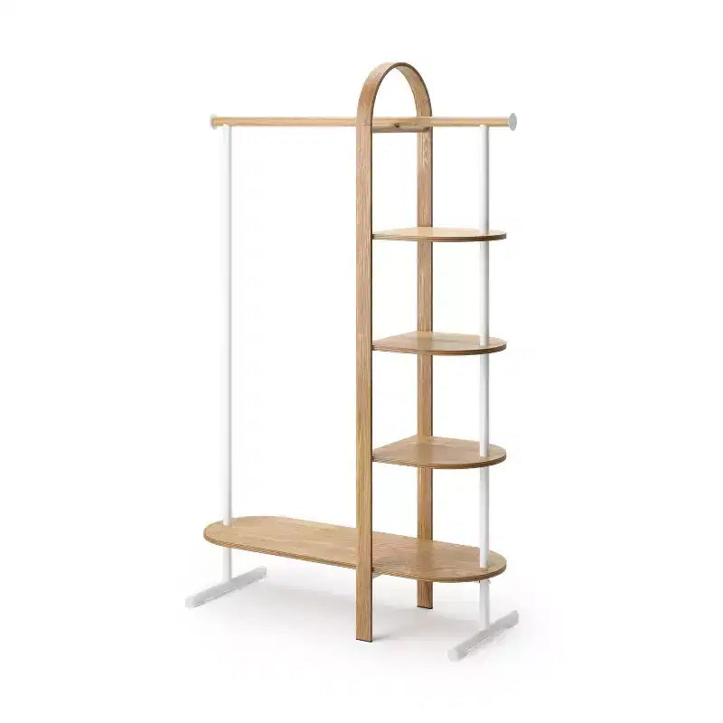 Umbra Bellwood Garment Rack White/Natural: Eucalyptus Frame, Fixed Rod & Shelves, 65.74" H, 121 lb Capacity