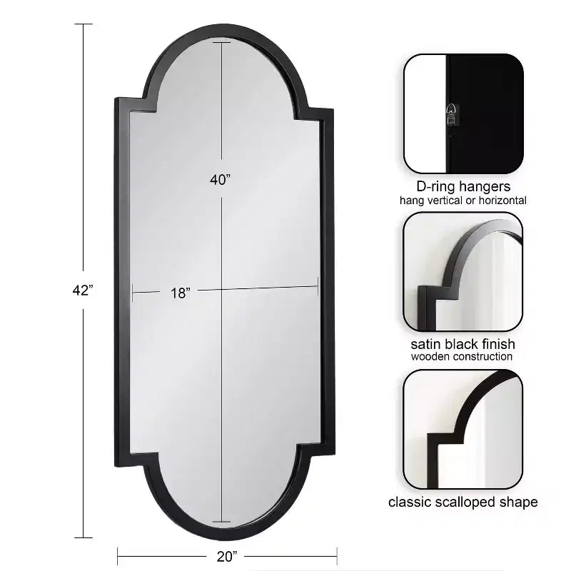 Kate & Laurel All Things Decor 20"X42" Jovie Decorative Wall Mirror Black