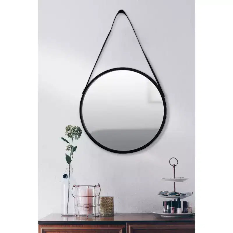 Kiera Grace 18" Hamlyn Round Mirror Black: Modern Style, Plastic Frame, No Assembly, Wall Mounted