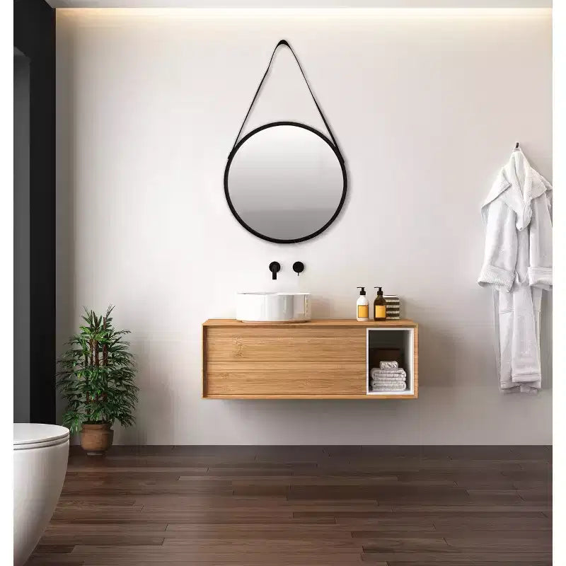 Kiera Grace 18" Hamlyn Round Mirror Black: Modern Style, Plastic Frame, No Assembly, Wall Mounted