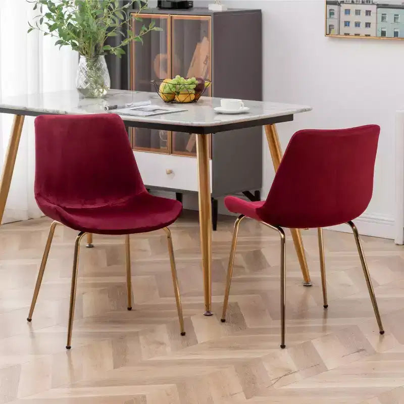 Roundhill Furniture Aufurr Modern Velvet Dining Chair, Red, Set of 2