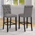 Roundhill Furniture Leviton Solid Wood Tufted Asons Barstool, Gray, Set of 2