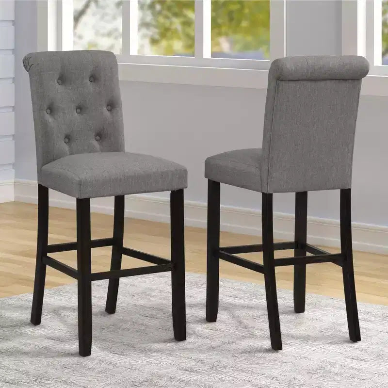 Roundhill Furniture Leviton Solid Wood Tufted Asons Barstool, Gray, Set of 2