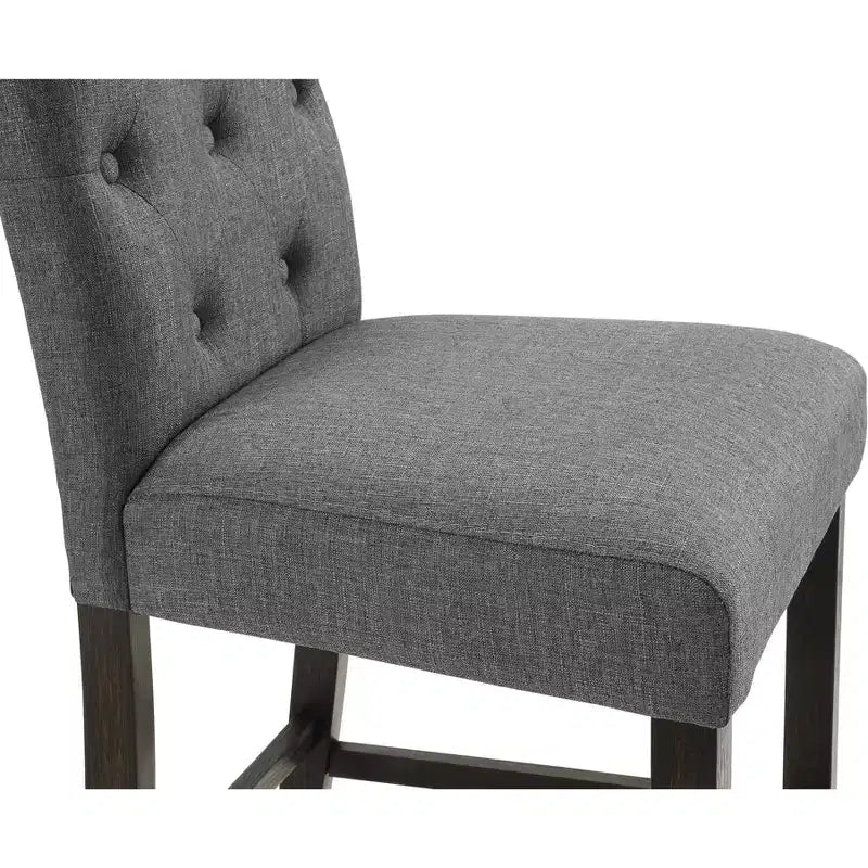 Roundhill Furniture Leviton Solid Wood Tufted Asons Barstool, Gray, Set of 2
