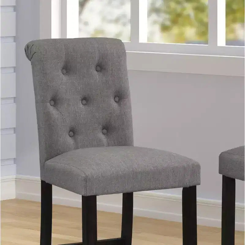 Roundhill Furniture Leviton Solid Wood Tufted Asons Barstool, Gray, Set of 2