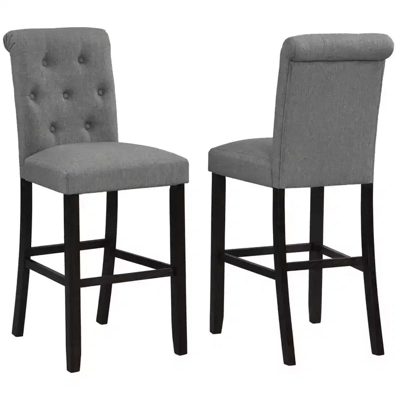 Roundhill Furniture Leviton Solid Wood Tufted Asons Barstool, Gray, Set of 2