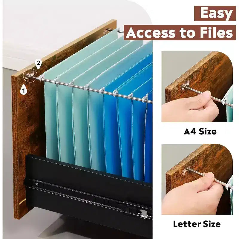 DEXYLLO 3 Drawer Rolling File Cabinet with Lock, Wood Filing Cabinet fits Letter / A4 Size for Home Office