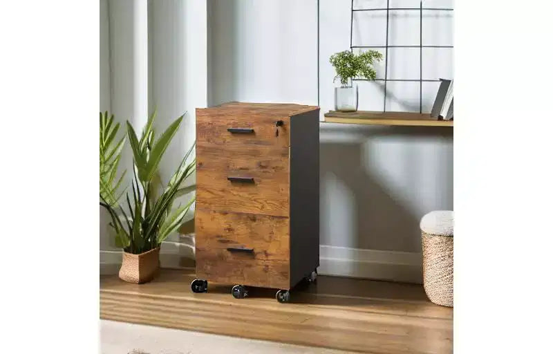 DEXYLLO 3 Drawer Rolling File Cabinet with Lock, Wood Filing Cabinet fits Letter / A4 Size for Home Office