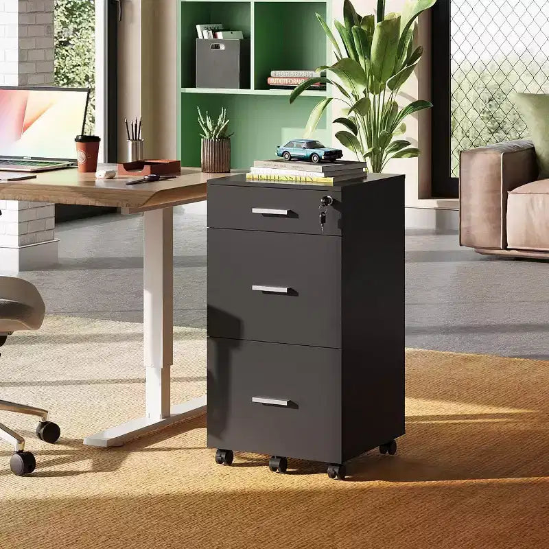 DEXYLLO 3 Drawer Rolling File Cabinet with Lock, Wood Filing Cabinet fits Letter / A4 Size for Home Office