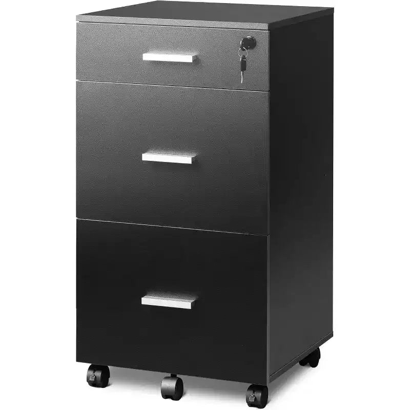 DEXYLLO 3 Drawer Rolling File Cabinet with Lock, Wood Filing Cabinet fits Letter / A4 Size for Home Office