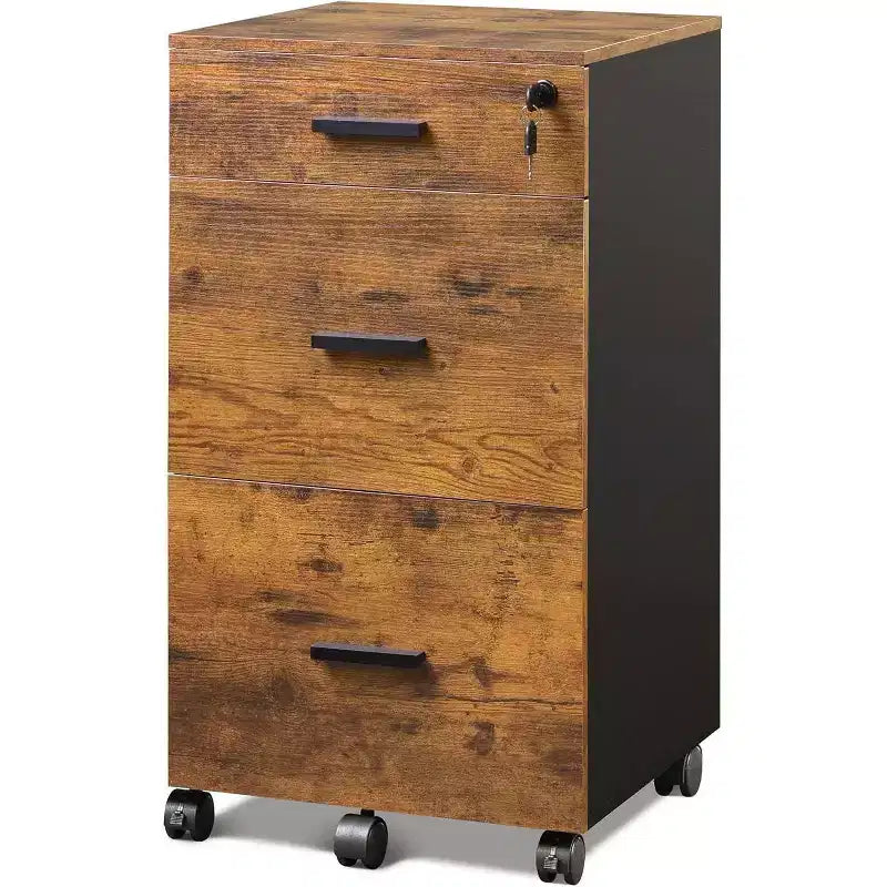 DEXYLLO 3 Drawer Rolling File Cabinet with Lock, Wood Filing Cabinet fits Letter / A4 Size for Home Office