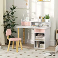 Qaba Kids Desk and Chair Set with Storage, Kids Study Desk for Bedroom & Study Room, Girls Boys Aged 3-8 Years, Pink