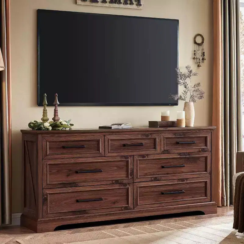 52 Wide Farmhouse 7 Drawers Dresser for Bedroom, Wood Chest of Drawers with Natural Texture for Bedroom, Living Room