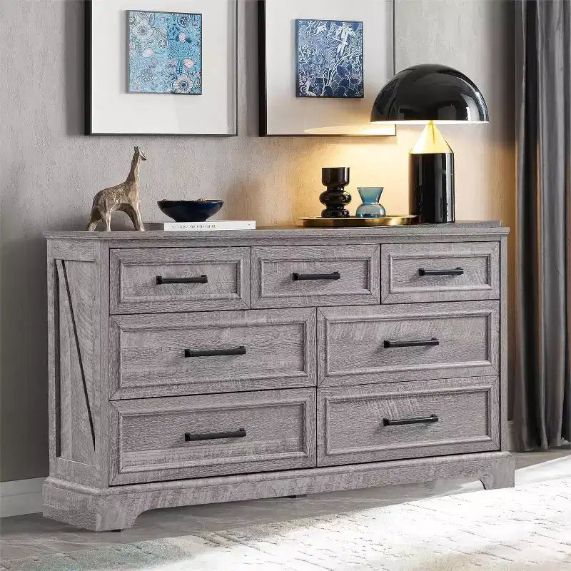 52 Wide Farmhouse 7 Drawers Dresser for Bedroom, Wood Chest of Drawers with Natural Texture for Bedroom, Living Room