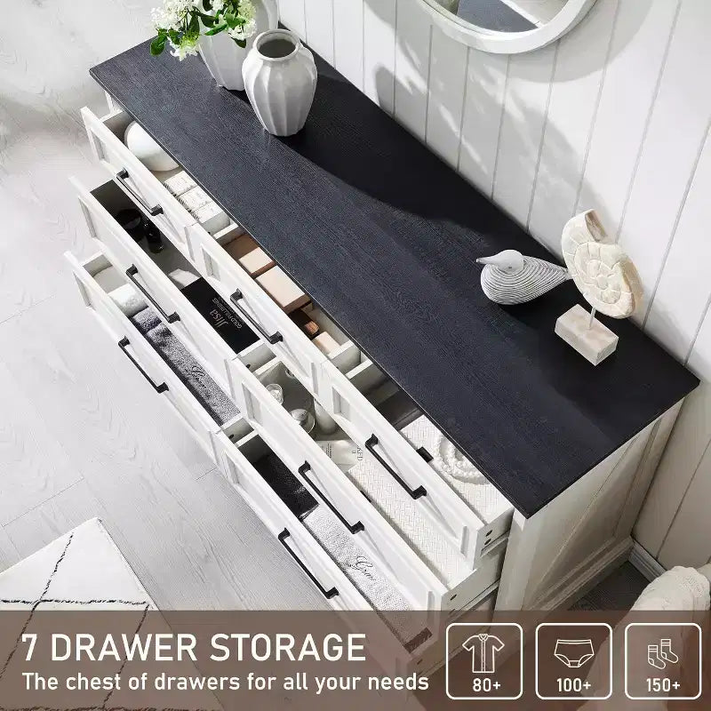 52 Wide Farmhouse 7 Drawers Dresser for Bedroom, Wood Chest of Drawers with Natural Texture for Bedroom, Living Room