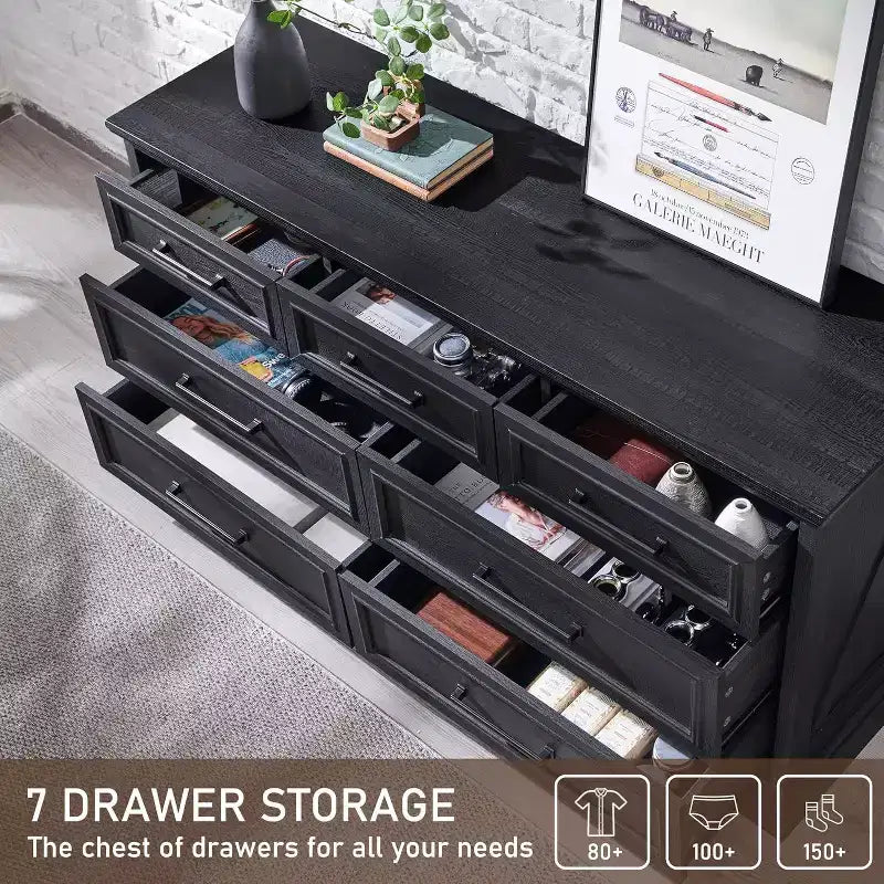 52 Wide Farmhouse 7 Drawers Dresser for Bedroom, Wood Chest of Drawers with Natural Texture for Bedroom, Living Room