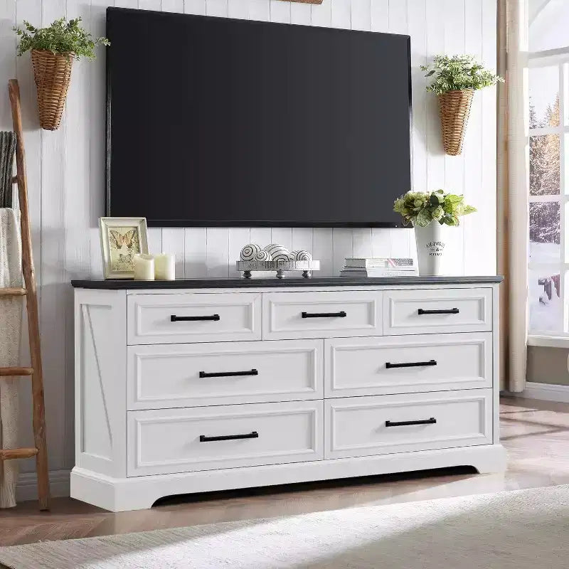 52 Wide Farmhouse 7 Drawers Dresser for Bedroom, Wood Chest of Drawers with Natural Texture for Bedroom, Living Room