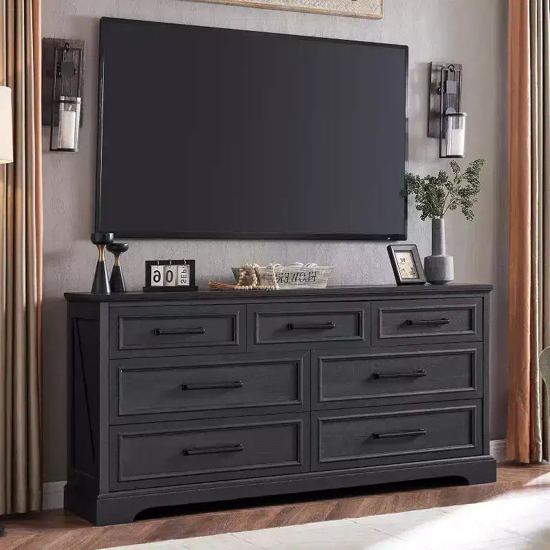 52 Wide Farmhouse 7 Drawers Dresser for Bedroom, Wood Chest of Drawers with Natural Texture for Bedroom, Living Room