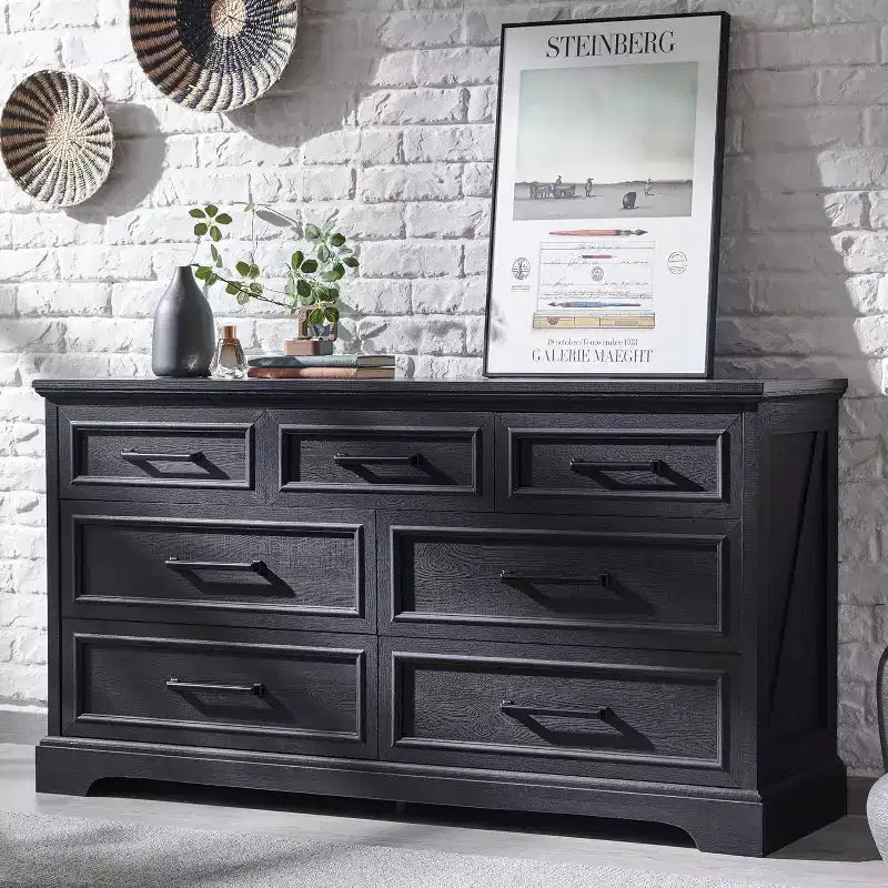 52 Wide Farmhouse 7 Drawers Dresser for Bedroom, Wood Chest of Drawers with Natural Texture for Bedroom, Living Room