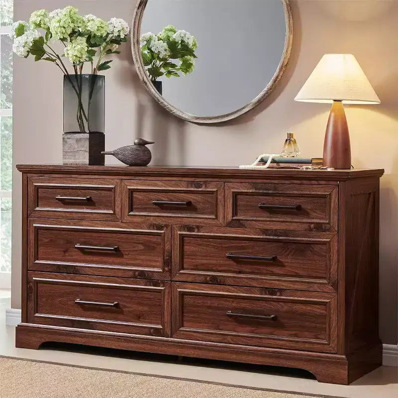52 Wide Farmhouse 7 Drawers Dresser for Bedroom, Wood Chest of Drawers with Natural Texture for Bedroom, Living Room