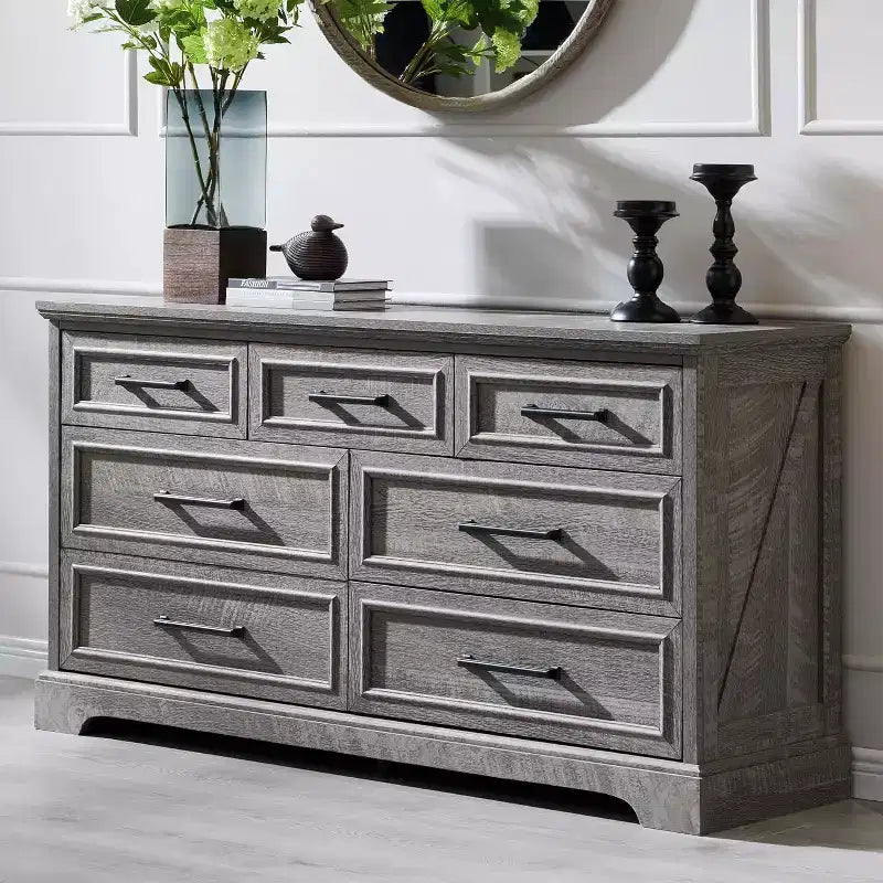 52 Wide Farmhouse 7 Drawers Dresser for Bedroom, Wood Chest of Drawers with Natural Texture for Bedroom, Living Room