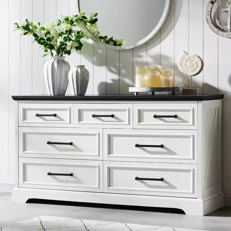 52 Wide Farmhouse 7 Drawers Dresser for Bedroom, Wood Chest of Drawers with Natural Texture for Bedroom, Living Room