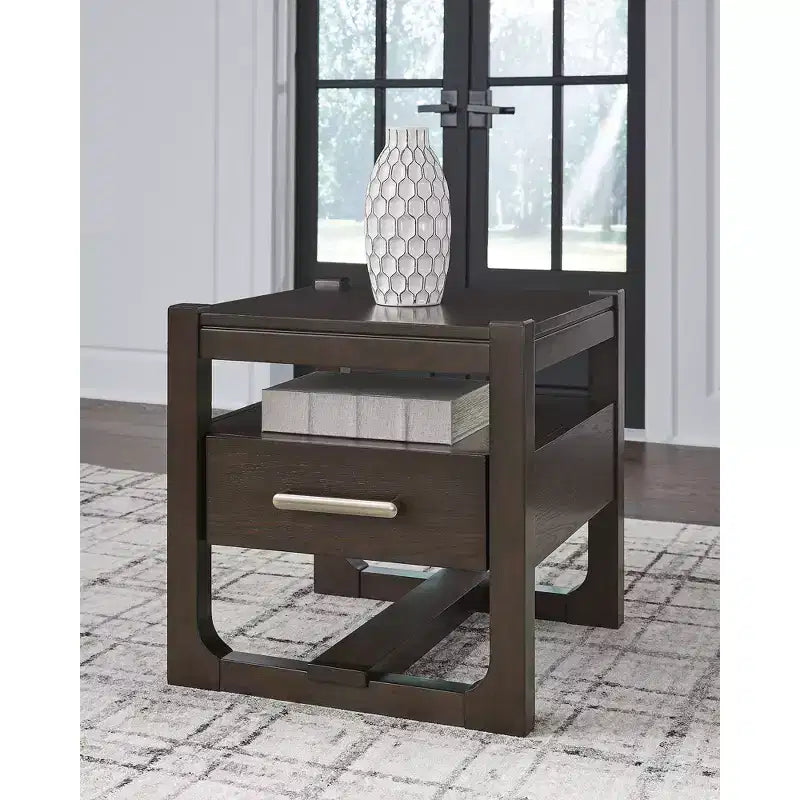 Signature Design by Ashley Breckington Contemporary End Table with Storage Drawers, Dark Brown
