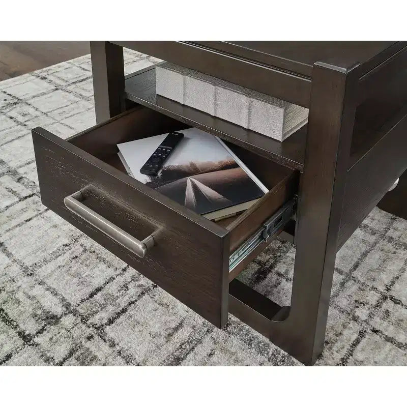 Signature Design by Ashley Breckington Contemporary End Table with Storage Drawers, Dark Brown