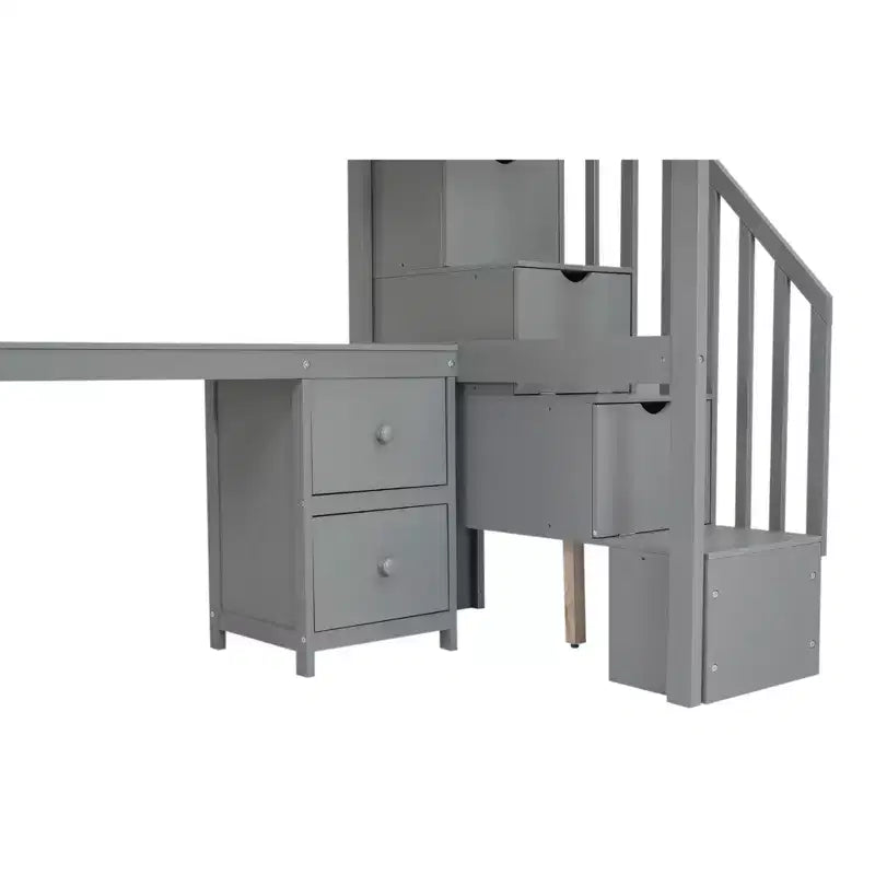 Twin Size Loft Bed Frame with Built-in Desk, Storage Stairs and 4 Drawers - ModernLuxe