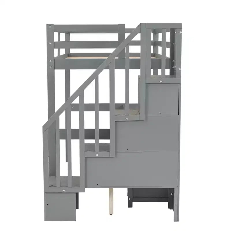 Twin Size Loft Bed Frame with Built-in Desk, Storage Stairs and 4 Drawers - ModernLuxe