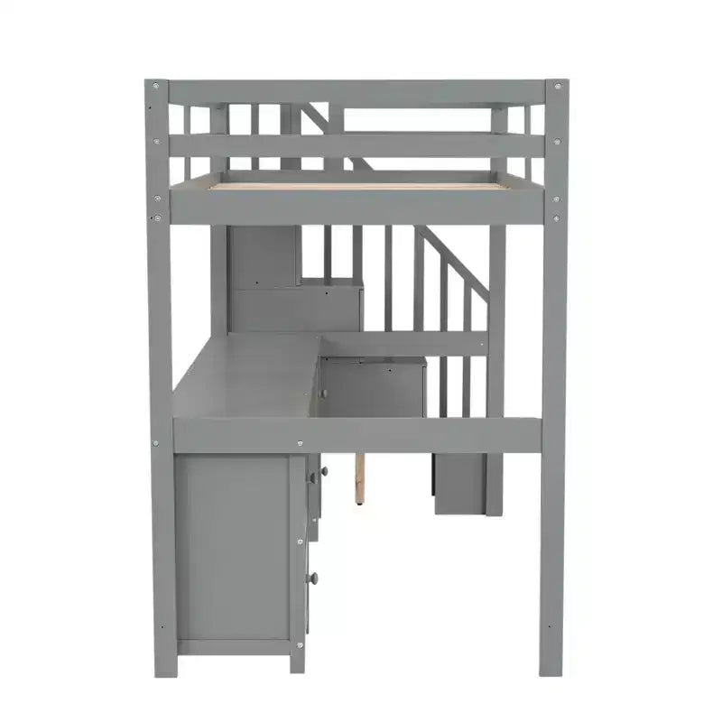 Twin Size Loft Bed Frame with Built-in Desk, Storage Stairs and 4 Drawers - ModernLuxe