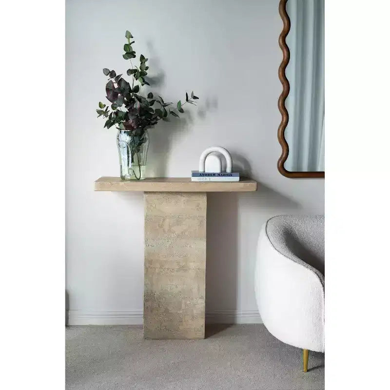 Cream Square Coffee Table with Pedestal Base 35.5x14x35.5