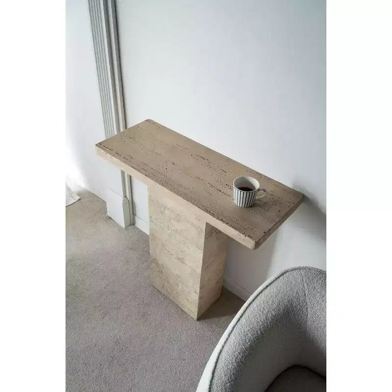 Cream Square Coffee Table with Pedestal Base 35.5x14x35.5