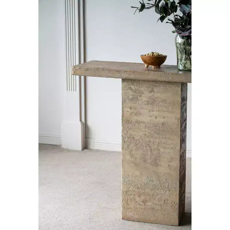 Cream Square Coffee Table with Pedestal Base 35.5x14x35.5