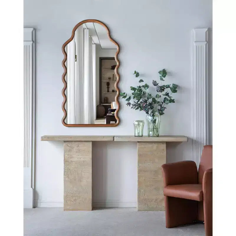 Cream Square Coffee Table with Pedestal Base 35.5x14x35.5