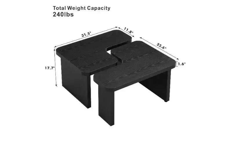 TUYOHW MDF Modular Coffee Table, 2-Way Splicing Center Table, Rectangle Wood Detachable Coffee Table, Single L Shape Farmhouse Side Table