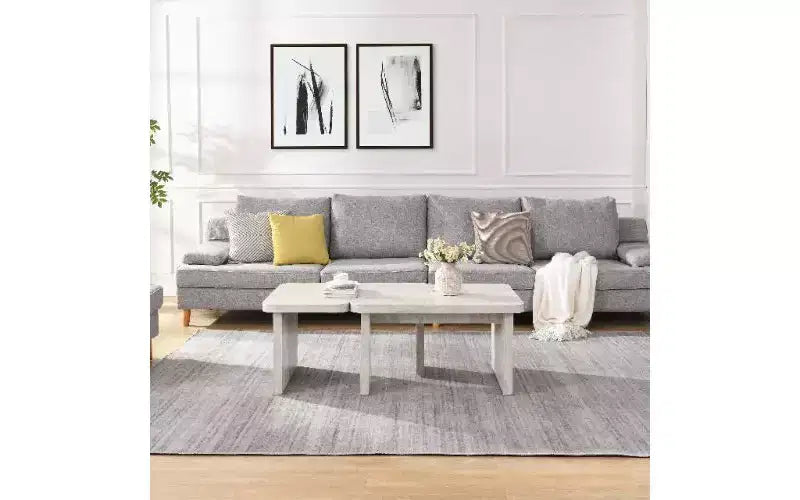 TUYOHW MDF Modular Coffee Table, 2-Way Splicing Center Table, Rectangle Wood Detachable Coffee Table, Single L Shape Farmhouse Side Table