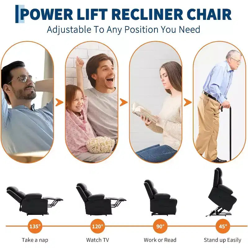 Recliner Chair for Living Room Oversized PU Leather Seat, Massage & Lumbar Heating, Dual Cup Holders, Side Storage Pockets