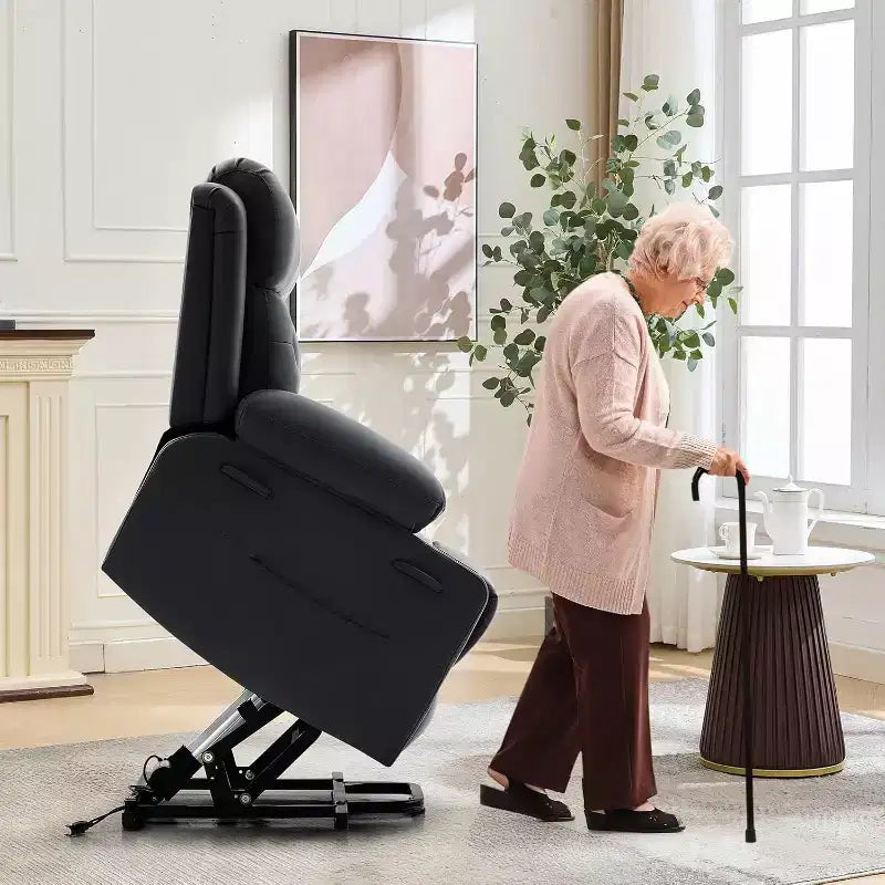 Recliner Chair for Living Room Oversized PU Leather Seat, Massage & Lumbar Heating, Dual Cup Holders, Side Storage Pockets