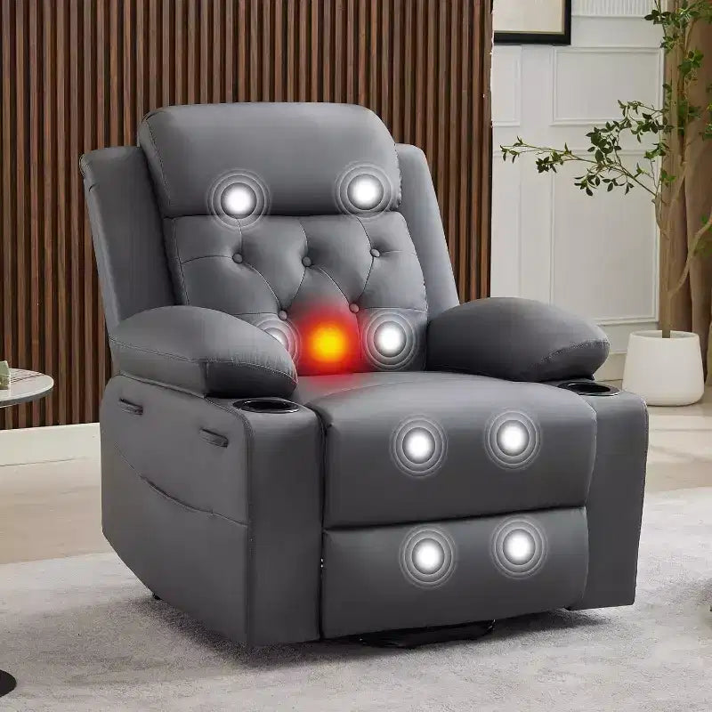 Recliner Chair for Living Room Oversized PU Leather Seat, Massage & Lumbar Heating, Dual Cup Holders, Side Storage Pockets