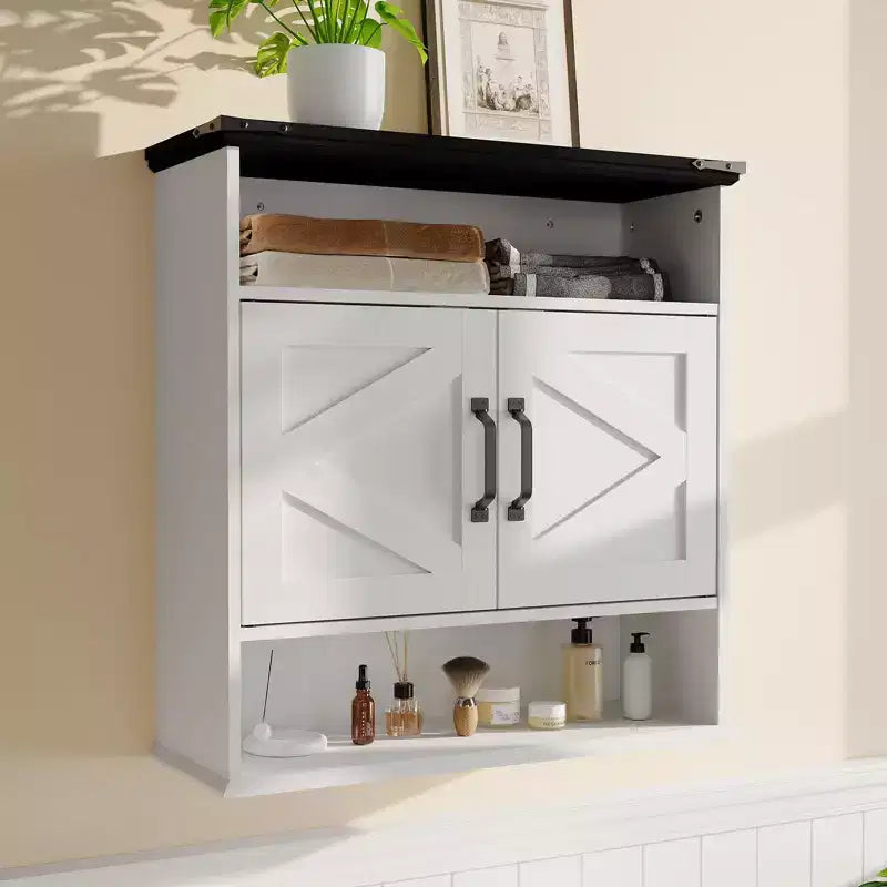 Bathroom Wall Cabinet - Medicine Cabinet with Barn Doors & Adjustable Shelf - 25x23.6x9 Inch Wall Cabinet for Bathroom Kitchen Laundry Room Entryway