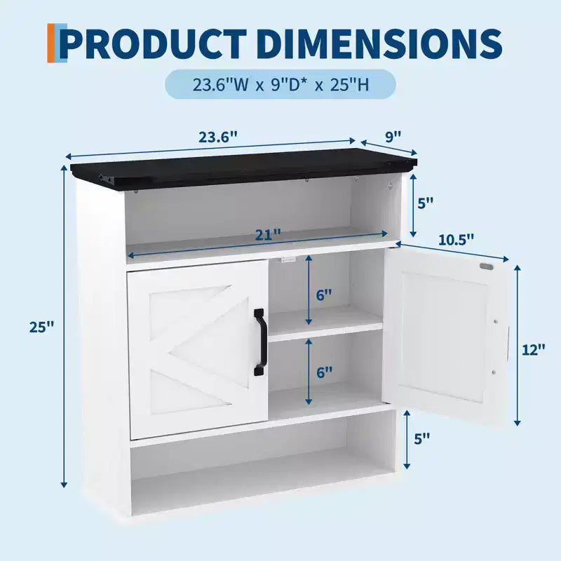 Bathroom Wall Cabinet - Medicine Cabinet with Barn Doors & Adjustable Shelf - 25x23.6x9 Inch Wall Cabinet for Bathroom Kitchen Laundry Room Entryway