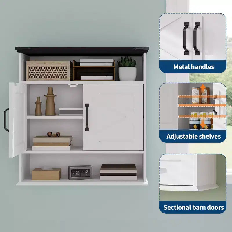Bathroom Wall Cabinet - Medicine Cabinet with Barn Doors & Adjustable Shelf - 25x23.6x9 Inch Wall Cabinet for Bathroom Kitchen Laundry Room Entryway