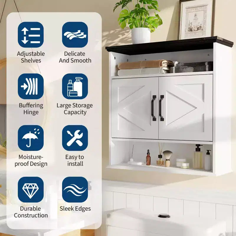 Bathroom Wall Cabinet - Medicine Cabinet with Barn Doors & Adjustable Shelf - 25x23.6x9 Inch Wall Cabinet for Bathroom Kitchen Laundry Room Entryway