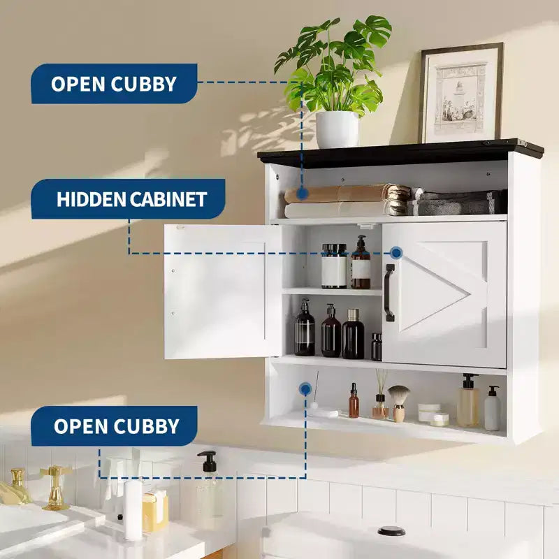 Bathroom Wall Cabinet - Medicine Cabinet with Barn Doors & Adjustable Shelf - 25x23.6x9 Inch Wall Cabinet for Bathroom Kitchen Laundry Room Entryway