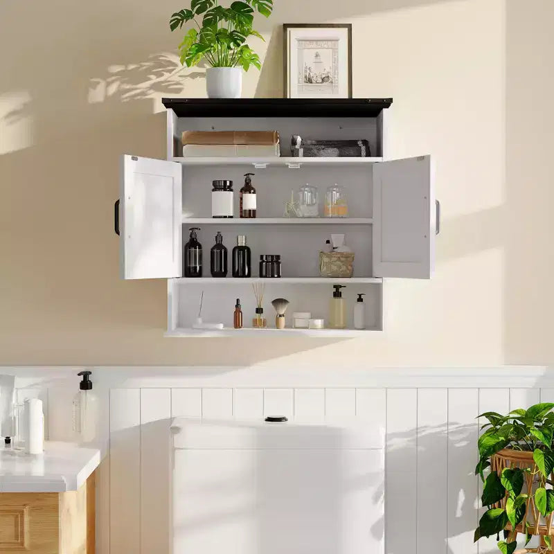 Bathroom Wall Cabinet - Medicine Cabinet with Barn Doors & Adjustable Shelf - 25x23.6x9 Inch Wall Cabinet for Bathroom Kitchen Laundry Room Entryway