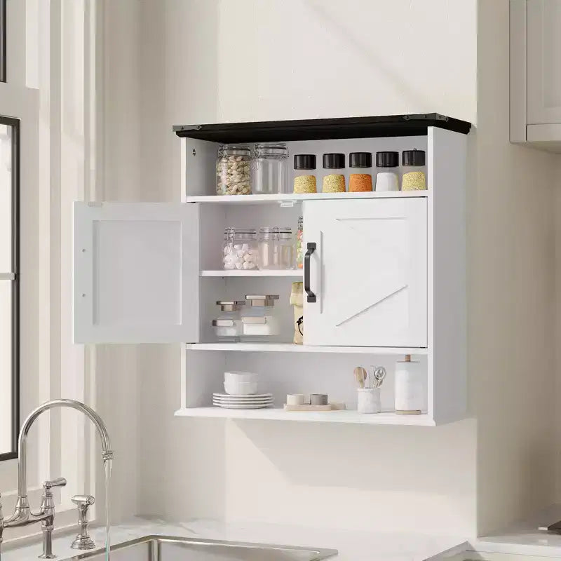 Bathroom Wall Cabinet - Medicine Cabinet with Barn Doors & Adjustable Shelf - 25x23.6x9 Inch Wall Cabinet for Bathroom Kitchen Laundry Room Entryway