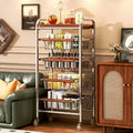 AEELLEEA Metal Rolling Kitchen Cart with Wire Baskets & Wheels, Multi-Purpose Movable Storage Trolley for Pantry, Coffee Bar, Bathroom, Office