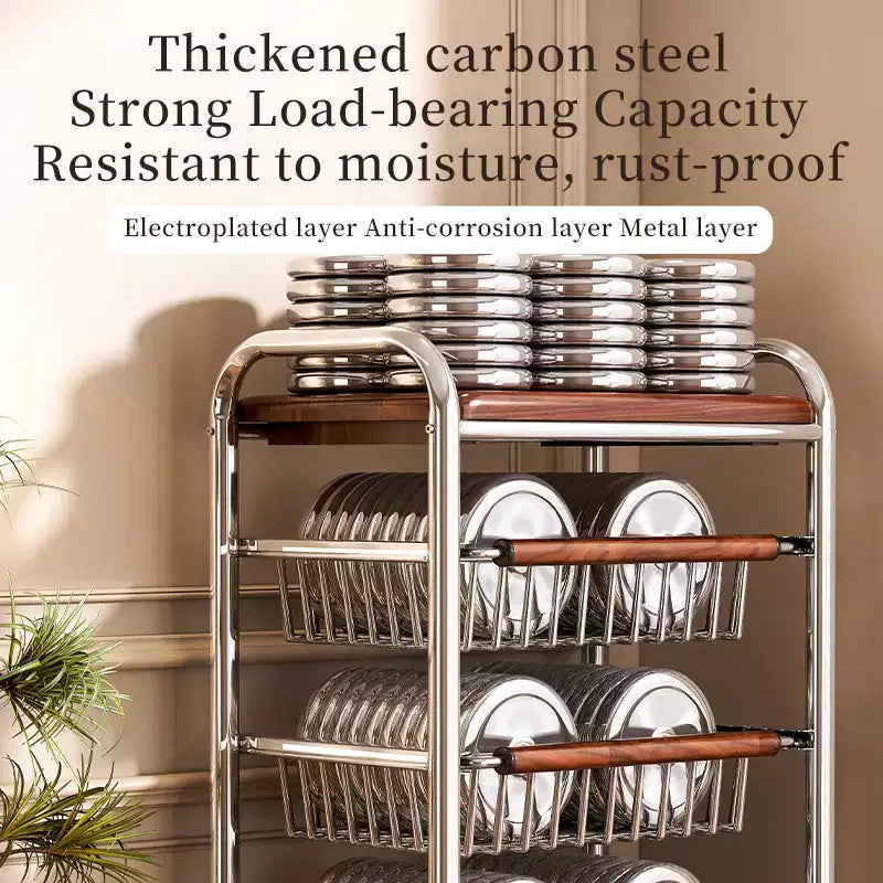 AEELLEEA Metal Rolling Kitchen Cart with Wire Baskets & Wheels, Multi-Purpose Movable Storage Trolley for Pantry, Coffee Bar, Bathroom, Office