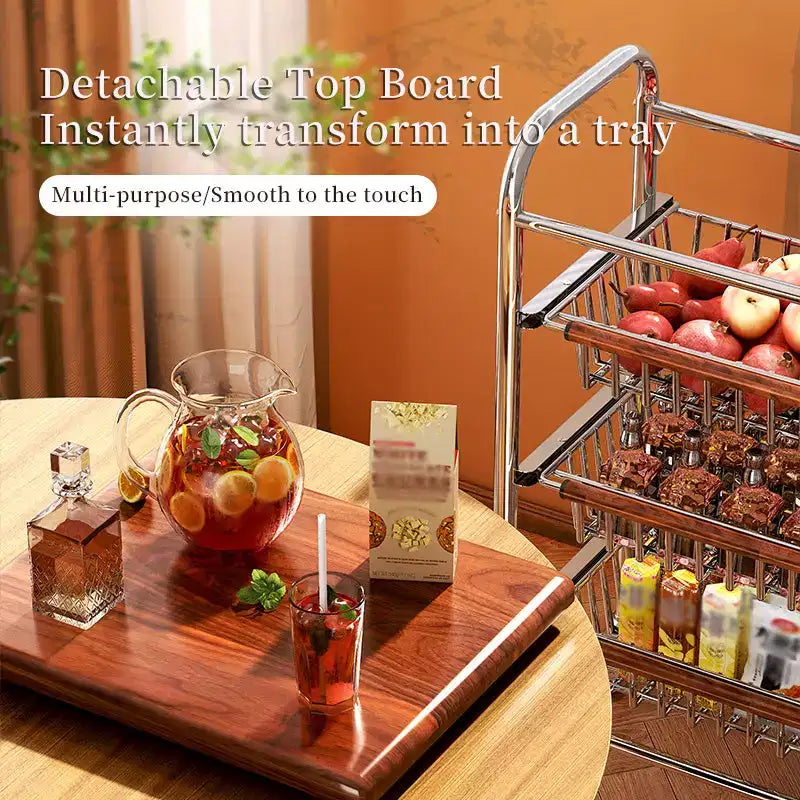 AEELLEEA Metal Rolling Kitchen Cart with Wire Baskets & Wheels, Multi-Purpose Movable Storage Trolley for Pantry, Coffee Bar, Bathroom, Office